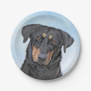 Beauceron Painting - Cute Original Dog Art Paper Plate