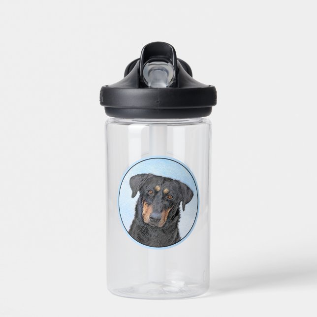 Beauceron Painting - Cute Original Dog Art Water Bottle (Front)