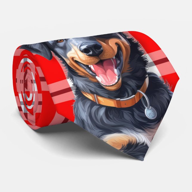 Beauceron Red Plaid Holiday Christmas  Tie (Rolled)