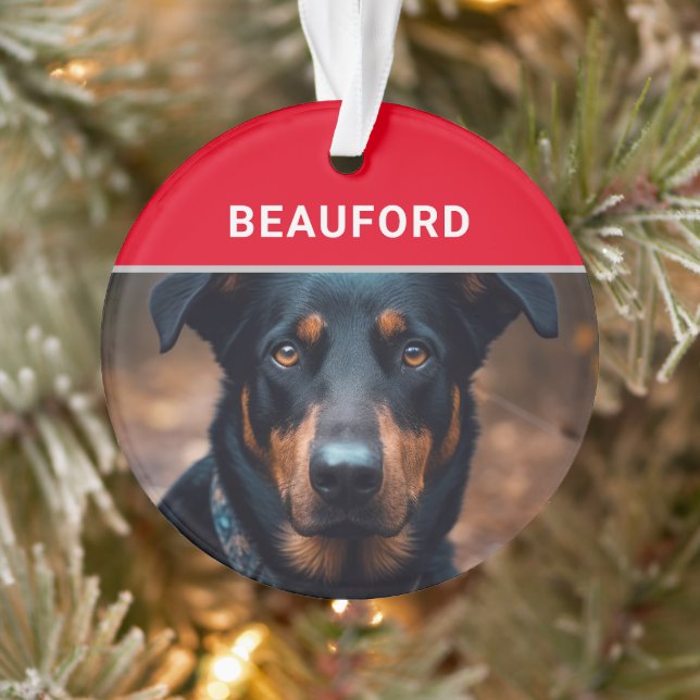 Beauceron with Dog's Name and Photo Christmas Ornament (Tree)