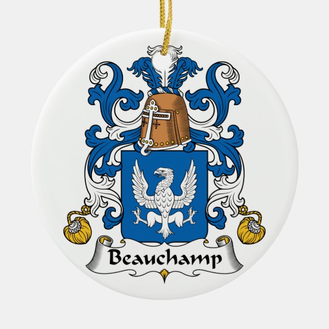 Beauchamp Family Crest Ceramic Tree Decoration (Front)