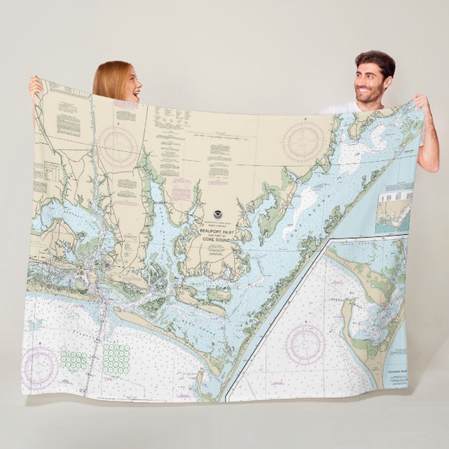 Beaufort Inlet and Part of Core Sound Chart Fleece Blanket (In Situ)