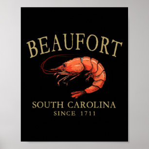 Beaufort South Carolina Shrimp Since 1711 Tan Lett Poster