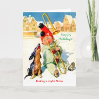 Beauiful Boy, Trombone & Dachshund Christmas Card
