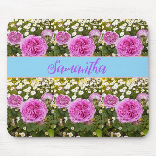 Beauitful Pink Roses and Daisies Floral Mouse Mat (Front)