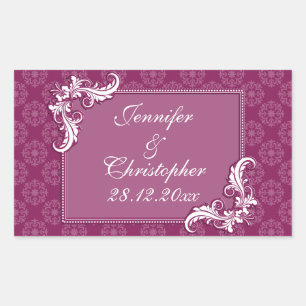 Beaujolais Damask and Floral Frame Wedding Rectangular Sticker