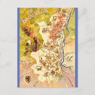 Beaujolais France Vintage Map Postcard
