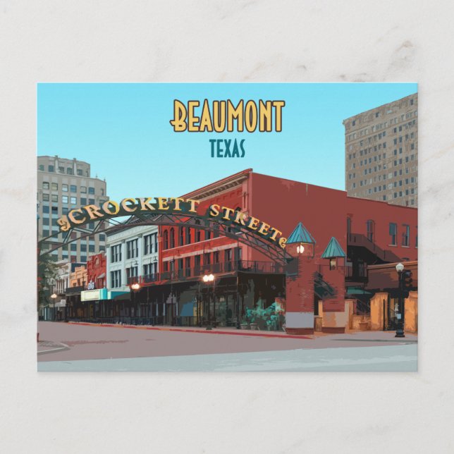 Beaumont Texas Downtown Crockett Street Postcard (Front)