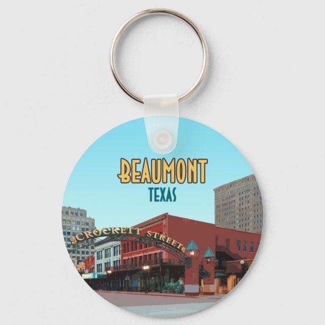 Beaumont Texas Downtown Crockett Street Vintage Key Ring (Front)
