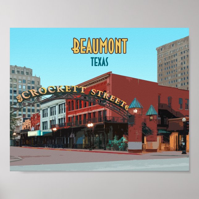 Beaumont Texas Downtown Crockett Street Vintage Poster (Front)