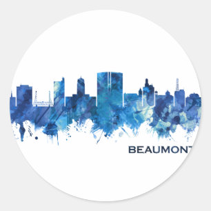 Beaumont Texas Skyline Blue Classic Round Sticker