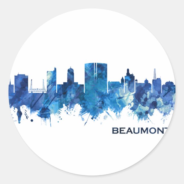 Beaumont Texas Skyline Blue Classic Round Sticker (Front)