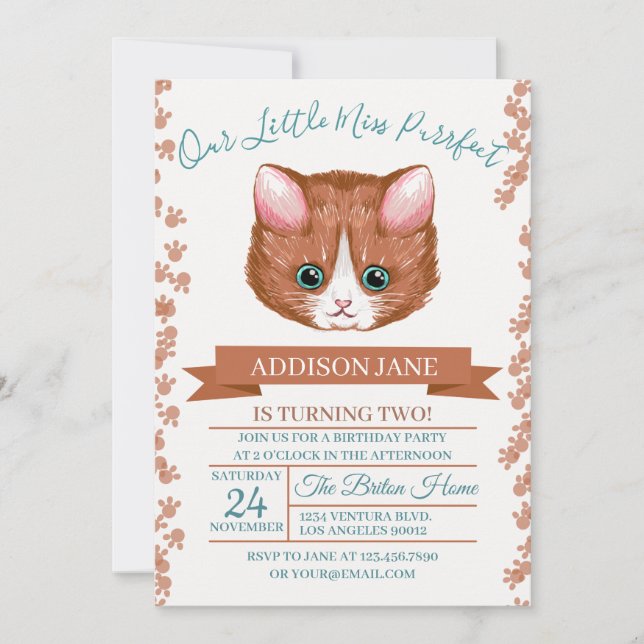 Beautful Cat Illustration Birthday Invitation (Front)