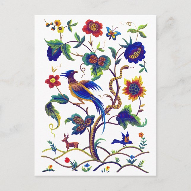 Beautful Jacobean Bird of Paradise Embroidery Postcard (Front)
