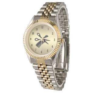 Beautician / Barber Design Gold with Black Numbers Watch
