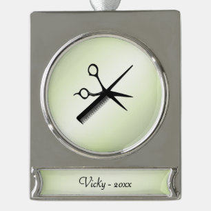 Beautician Design Apple Green Personal Year Silver Plated Banner Ornament