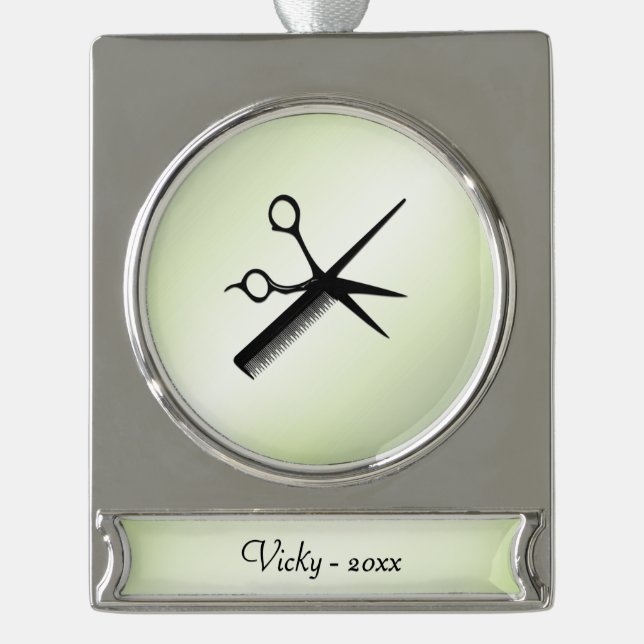 Beautician Design Apple Green Personal Year Silver Plated Banner Ornament (Front)