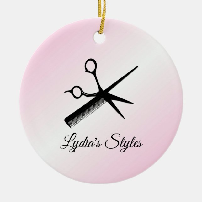 Beautician Design Pink Personal Ceramic Tree Decoration (Front)