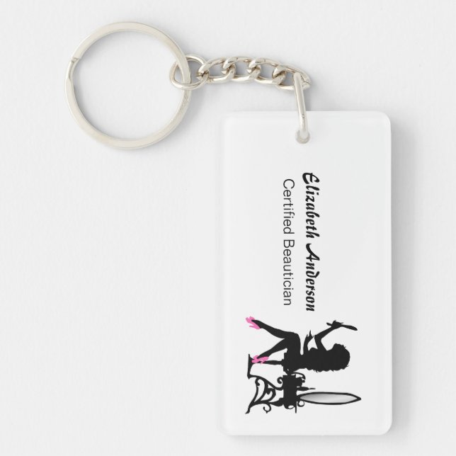 Beautician Pink and Black Girly Girl Hair Stylist Key Ring (Front)