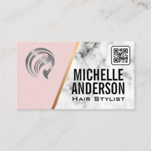 Beautician   QR Code   Pink   Marble   Business Card