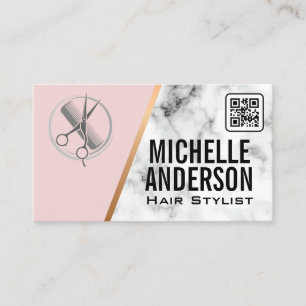 Beautician   QR Code   Pink   Marble   Business Card