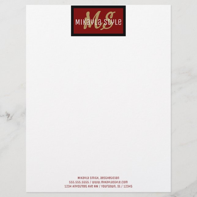 Beautician Stylist Interior Design Adaptable Custom Letterhead (Front)