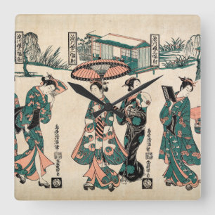 Beauties from Fukagawa. Triptych Square Wall Clock