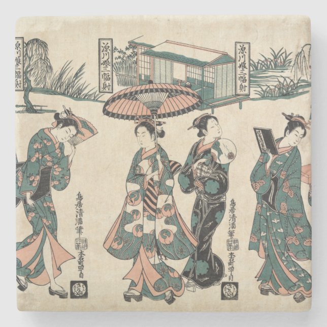 Beauties from Fukagawa. Triptych Stone Coaster (Front)