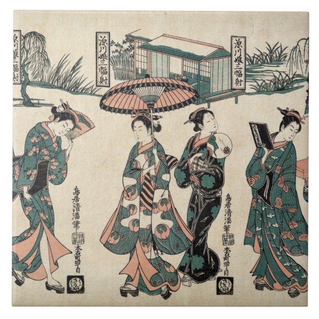 Beauties from Fukagawa. Triptych Tile (Front)