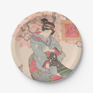 Beauties under Cherry Blossoms Vintage Ukiyo-e Paper Plate