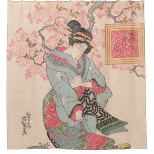 Beauties under Cherry Blossoms Vintage Ukiyo-e Shower Curtain