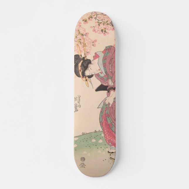Beauties under Cherry Blossoms Vintage Ukiyo-e Skateboard (Front)