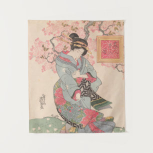 Beauties under Cherry Blossoms Vintage Ukiyo-e Tapestry