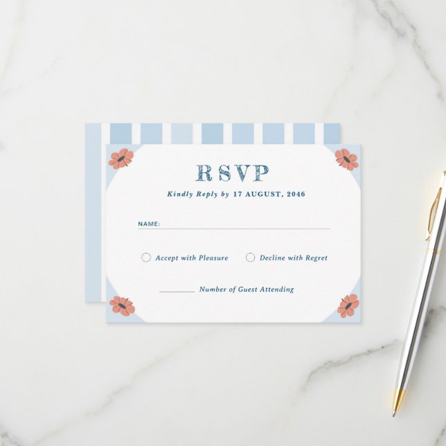 Beautifil Retro Floral Wedding RSVP Response Cards (Front/Back In Situ)