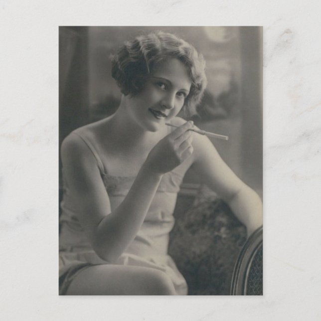 Beautiful 1920's smoking flapper girl Photo  Postcard (Front)