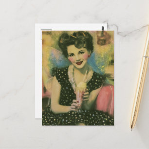 Beautiful 1950s Fairy at the Ice Cream Shop Postcard