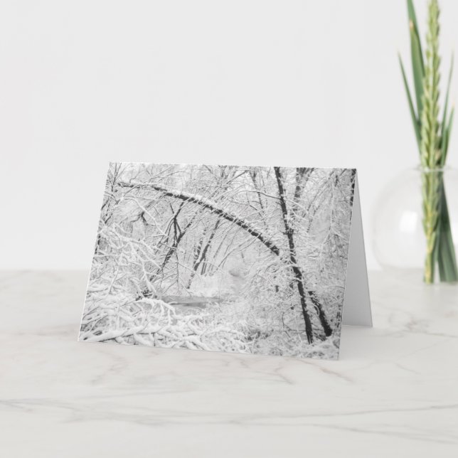 Beautiful 1950's Snow White Covered Wooded Creek Holiday Card (Front)