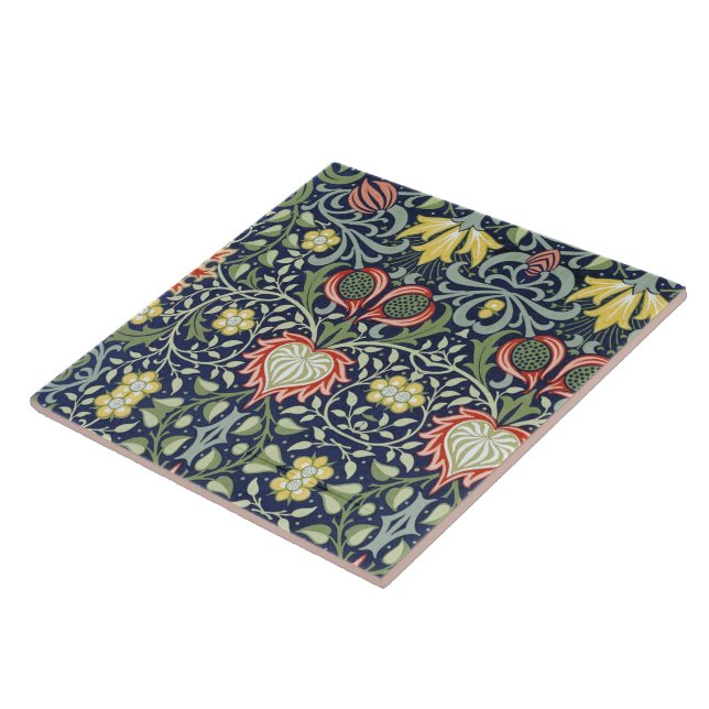 Beautiful 19th  Century Floral Pattern Green Red Tile (Side)