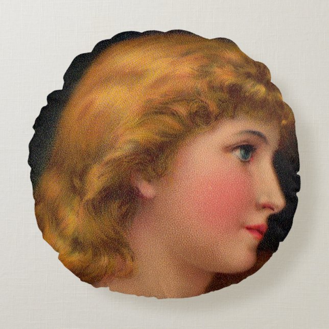 beautiful 19th century woman print round cushion (Front)