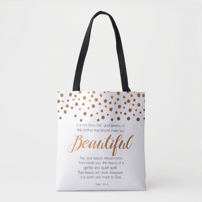 Beautiful, 1 Peter 3 Scripture Verse Tote Bag (Front)