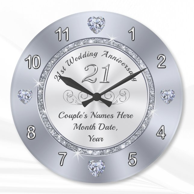 Beautiful 21st Wedding Anniversary Gift Ideas Large Clock (21st anniversary gift for wife or husband. 21st birthday clock Personalized 21st anniversary gifts.)