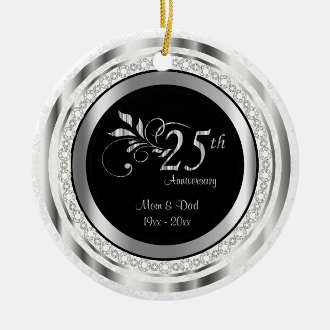 Beautiful 25th Silver Wedding Anniversary Ceramic Tree Decoration (Front)