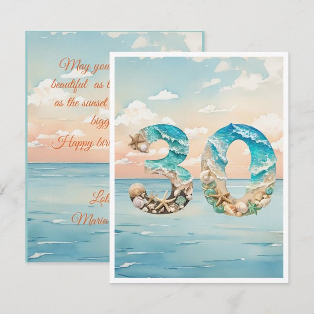 Beautiful 30 Beach Birthday Card (Front/Back)