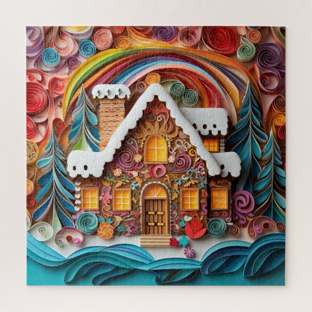 Beautiful 3-D Gingerbread House Christmas Jigsaw Puzzle (Vertical)