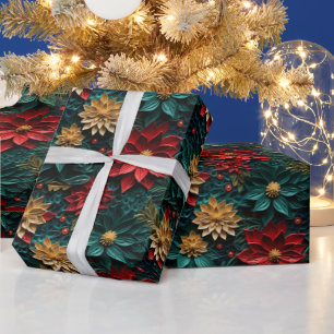Beautiful 3-D Poinsettia Christmas Pattern Wrapping Paper