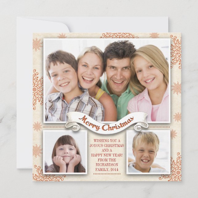 beautiful 3 photos merry Christmas photo card (Front)