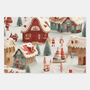 Beautiful 3D Christmas Market Wrapping Paper Sheet