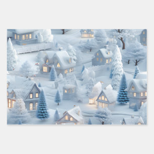 Beautiful 3D Festive Christmas Village Wrapping Paper Sheet