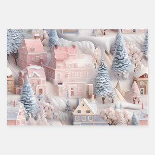 Beautiful 3D Festive Christmas Village Wrapping Paper Sheet