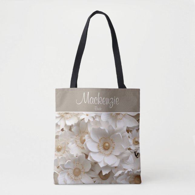 Beautiful 3D White Gardenia Bridal Tote (Front)